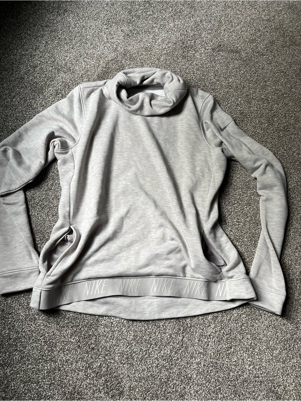 Nike Light Gray Cowl Neck Sweatshirt with Branded Hem